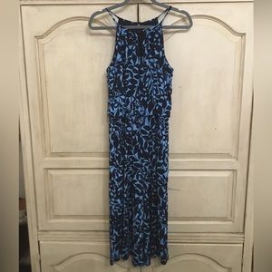 London Times Women’s Black And Blue Leaf Print Sleeveless Cropped Jumpsuit Sz 10